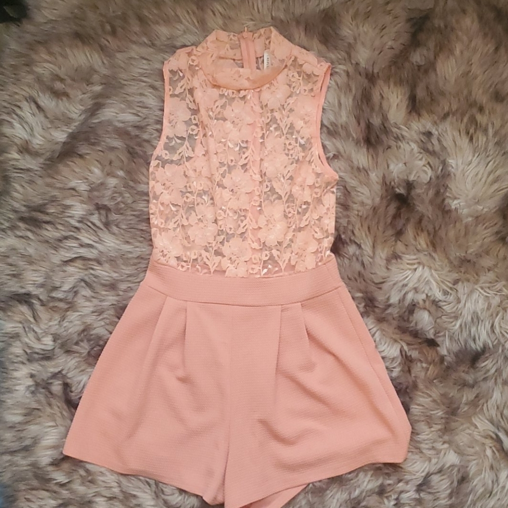 Pink lace high neck romper